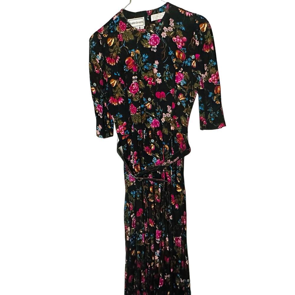 Vintage Karin Steven’s 80s Floral Button Front Back Floral Belted Dress size 4